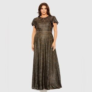 NWT $498 MAC DUGGAL Lace Butterfly Sleeve Beaded Belt Gown DRESS PLUS SIZE 49496